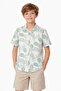 Boy's Pineapple Patterned Button Closure White Color Short Sleeve Shirt