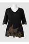 Women's 3/4 Sleeve Bronze Stone Embroidered Plus Size Luxury Mother's Combed Cotton
