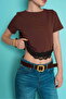 Lace Detailed Crew Neck T-Shirt - Brown |   D3001 - Coffee - 4