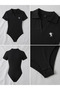 Black Polo Collar Ribbed Lycra Premium Bodysuit - the Solo - 2