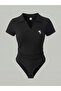 Black Polo Collar Ribbed Lycra Premium Bodysuit - the Solo