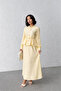 Women's Summer Yellow Textured Tie-Up Long Sleeve Shirt Long Skirt Bottom Top Two-Piece Summer Set