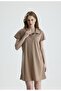 Polo Collar A-Line Mini Dress Light Brown - 5