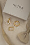 Gold Color Zircon Stone Flower Detailed 3-Piece Hoop Earring Set - 3