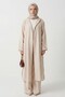 Women's Pink Alaçatı Linen Hooded Striped Hijab Top and Bottom Set