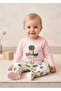 Organic Dino Embroidered Pink Spring Baby Girl Set with Booties