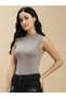 Grey Solid High Neck Sleeveless Top - 3