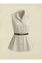 Beige Solid Buttoned Sleeveless Top - 3