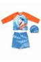 Boy's Long Sleeve Swimsuit Set of 3 Printed Blue - 2