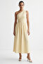 Waist-Fitted Linen Blend Regular Ecru Midi Dress - 4