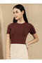 Brown Solid Short Sleeves Top - 2