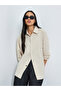 Beige Solid Double-Placket Oversized Shirt