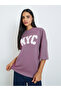 Pink Slogan Print and Border Embroidered 100% Cotton Oversized T-Shirt - 3