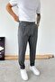 Dark Gray Belt Detailed Regular Fit Fabric Trousers