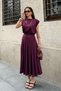 Women's Plum Modal Touch Padded Blouse Pleated Skirt Top and Bottom Set - 4