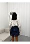 Women's Belted Lace Detailed Mini Denim Skirt Navy Blue - 7