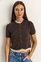 Women's Coffee Lace Detailed Buttoned Short Sleeve Knitwear Cardigan Th261022 60286095 - 2