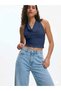 Navy Blue Degaje Collar Halter Neck Blouse |   Women's Summer Stylish Blouse |   Modern Elegant Combination