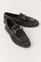 Women's Suede Black Loafer with Belt Detail in White Stone