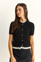 Women's Black Lace Detailed Buttoned Short Sleeve Knitwear Cardigan Th261022 60286095 - 2