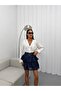 Women's Belted Lace Detailed Mini Denim Skirt Navy Blue