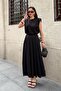 Women's Black Modal Touch Padded Blouse Pleated Skirt Top and Bottom Set - 2