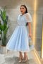 Full lace fabric balloon sleeve midi dress - baby blue - 2