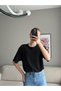 Oval Cut Stone Printed Oversize Tshirt Black - 2