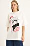 Printed Oversize Crew Neck Tshirt White - 4