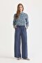 Elastic waist wide leg lyocell pants indigo