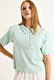 Polo Collar Half Zipper Women's Tshirt Green - 4