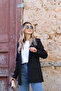 Black Single Button Blazer - 3