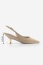 Women's Stiletto Pointed Toe Open Back Gold Metal Heel Classic Heeled Shoes Rente Beige Suede - 8