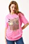 Women's bright printed bicycle collar t-shirt pink - 2