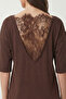 Lace Detailed Oversize Modal T-Shirt Lnt0030 Brown - 3
