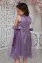 Girl's Lilac Dress with Ribbon Detail at the Waist, Leaf Lace on the Outside, and Lining Inside - 4