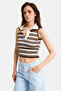 Women's Blue Coffee S6-103 Crop Fit Polo Neck Slim Summer Knitwear Body - 4