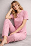 Women's Zero-Collar Pointed Pajama Set (Pink Crinkled Heart) - 3