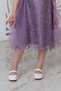 Girl's Lilac Dress with Ribbon Detail at the Waist, Leaf Lace on the Outside, and Lining Inside - 6