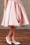 Girl's Balloon Sleeve Stone Stripe Embroidery Belt Detailed Pleated Satin Salmon Evening Dress - 5