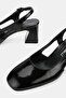 Women's Black Patent Leather Genuine Leather Size 35-41 Medium Heel Open Back Square Toe Shoes - 3