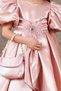 Girl's Balloon Sleeve Stone Stripe Embroidery Belt Detailed Pleated Satin Salmon Evening Dress - 6