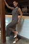 Brown Crew Neck Striped Casual Dress Mg2803 - 8