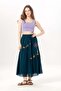 Nihal Tied Voile Skirt with Elastic Waist Authentic Single Pocket Summer Long Skirt Petrol Ptrl - 4