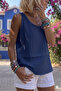 Women's Navy Blue Muslin Dirty Stitching Strappy Layered Casual Basic Athlete Blouse 3423242