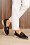 Pia Black Genuine Leather Buckle Loafer - 4