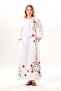 Long Sleeve Spring Buttoned Crew Neck Floral Embroidered Summer Sile Fabric Long Dress White Byz - 4
