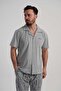 Men's Gray Lyc Suprem Shirt Collar Buttoned Short Sleeve Battal Pajama Top - 2