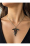 Winged Figure Detailed Metal Necklace – Unisex Necklace with Black Tone Chain