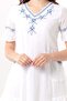 Short Sleeve Helin V-Neck Embroidered Side Pocket Summer Voile Short Dress White Byz - 3